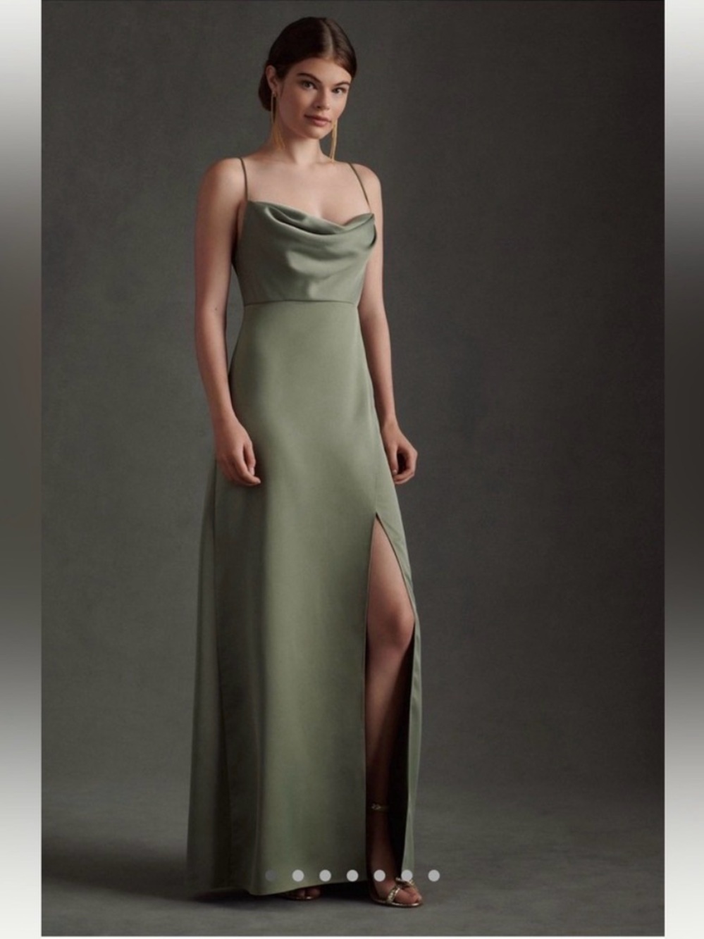 BHLDN Remy Cowl-Neck Faux-Wrap Satin Gown Dark Emerald, worn once
